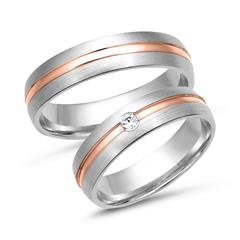 Unique Trouwringen 18 Karaat Wit-Rood Goud Met Diamant