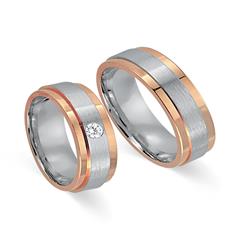 Unique Trouwringen 18 Karaat Wit-Rood Goud Met Diamant