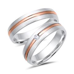 Unique Trouwringen 14 Karaat Wit-Rood Goud Met Diamant