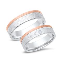 Unique Trouwringen 8 Karaat Wit-Roze Goud 3 Diamanten