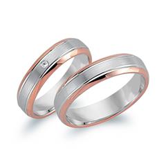 Unique Trouwringen 14 Karaat Wit-Rood Goud Met Diamant