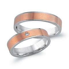 Unique Trouwringen 14 Karaat Wit-Rood Goud Met Diamant