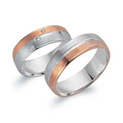 Unique Trouwringen 8 Karaat Wit-Rood Goud 3 Diamanten