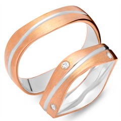 Unique Trouwringen 8 Karaat Rood-Wit Goud 6 Diamanten