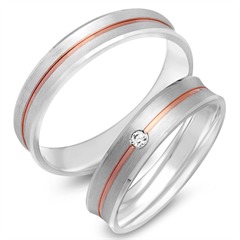 Unique Trouwringen 18 Karaat Rood-Wit Goud Met Diamant