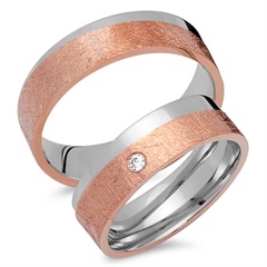 Unique Trouwringen 18 Karaat Rood-Wit Goud Met Diamant