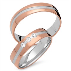 Unique Trouwringen 14 Karaat Rood-Wit Goud 3 Diamanten