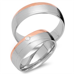 Unique Trouwringen 14 Karaat Rood-Wit Goud Met Diamant