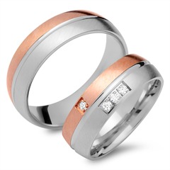 Unique Trouwringen 14 Karaat Rood-Wit Goud 4 Diamanten