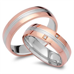 Unique Trouwringen 18 Karaat Rood-Wit Goud 2 Diamanten