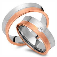 Unique Trouwringen 8 Karaat Rood-Wit Goud Met Diamant
