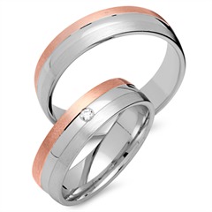 Unique Trouwringen 18 Karaat Rood-Wit Goud Met Diamant