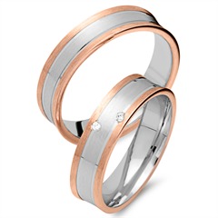 Unique Trouwringen 14 Karaat Rood-Wit Goud 2 Diamanten