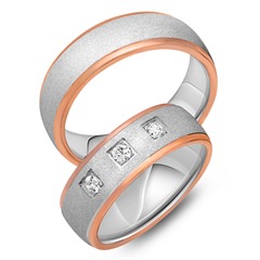 Unique Trouwringen 8 Karaat Rood-Wit Goud 3 Diamanten