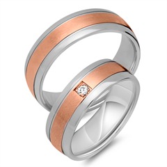 Unique Trouwringen 14 Karaat Rood-Wit Goud Met Diamant