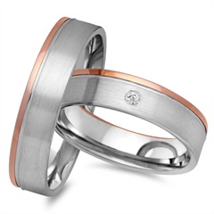 Unique Trouwringen 8 Karaat Rood-Wit Goud Met Diamant