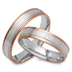 Unique Trouwringen 8 Karaat Rood-Wit Goud Met Diamant