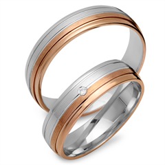 Unique Trouwringen 8 Karaat Rood-Wit Goud Met Diamant