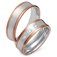 Unique Trouwringen 8 Karaat Rood-Wit Goud 3 Diamanten