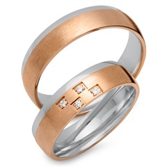 Unique Trouwringen 8 Karaat Rood-Wit Goud 4 Diamanten