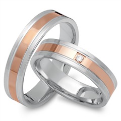 Unique Trouwringen 14 Karaat Rood-Wit Goud Met Diamant