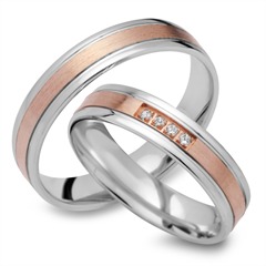 Unique Trouwringen 18 Karaat Rood-Wit Goud 4 Diamanten