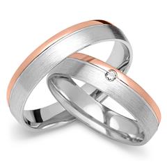 Unique Trouwringen 8 Karaat Rood-Wit Goud Met Diamant
