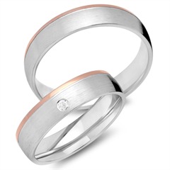 Unique Trouwringen 18 Karaat Rood-Wit Goud Met Diamant
