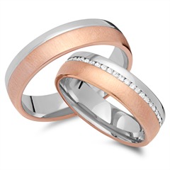 Unique Trouwringen 14 Karaat Rood-Wit Goud 44 Diamanten