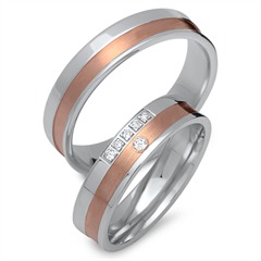Unique Trouwringen 8 Karaat Rood-Wit Goud 6 Diamanten