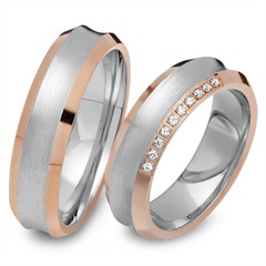 Unique Trouwringen 14 Karaat Rood-Wit Goud 10 Diamanten