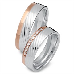 Unique Trouwringen 8 Karaat Rood-Wit Goud 10 Diamanten