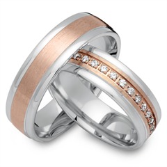Unique Trouwringen 18 Karaat Rood-Wit Goud 33 Diamanten