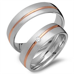 Unique Trouwringen 18 Karaat Rood-Wit Goud Met Diamant