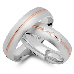 Unique Trouwringen 14 Karaat Rood-Wit Goud 3 Diamanten