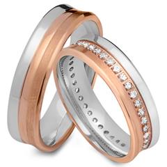 Unique Trouwringen 8 Karaat Rood-Wit Goud 33 Diamanten
