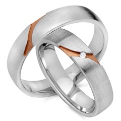Unique Trouwringen 18 Karaat Rood-Wit Goud Met Diamant