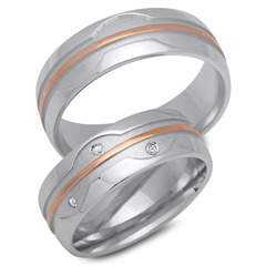 Unique Trouwringen 14 Karaat Rood-Wit Goud 3 Diamanten