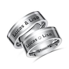 Unique Titanium Trouwringen Met Lasergravure Zilver Inleg