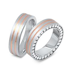 Unique Tweekleurige Trouwringen 925 Sterling Zilver Steentjes Bezet
