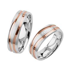 Vivo Gegraveerde Sterling Zilveren Trouwringen Set, Rosé