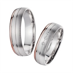 Unique Trouwringen Rood En Wit Goud Met Diamanten Breedte 5,5 mm