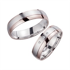 Unique Trouwringen Rood En Wit Goud Met Diamanten Breedte 5,5 mm