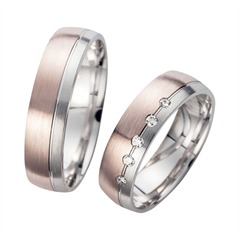 Unique Trouwringen Rood En Wit Goud Met Diamanten Breedte 5,5 mm