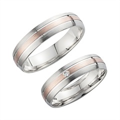 Unique Trouwringen Rood En Witgoud Met Diamant Breedte 5 mm