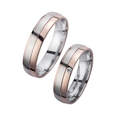 Unique Trouwringen Rood En Witgoud Met Diamant Breedte 5 mm