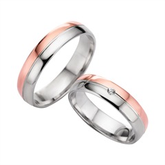 Unique Trouwringen Rood En Witgoud Met Diamant Breedte 5 mm