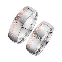 Unique Trouwringen Rood En Witgoud Met Diamant Breedte 6,5 mm