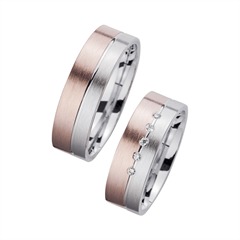 Unique Trouwringen Rood En Wit Goud Met Diamanten Breedte 6,5 mm