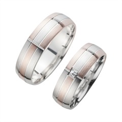 Unique Trouwringen Rood En Witgoud Met Diamant Breedte 6 mm